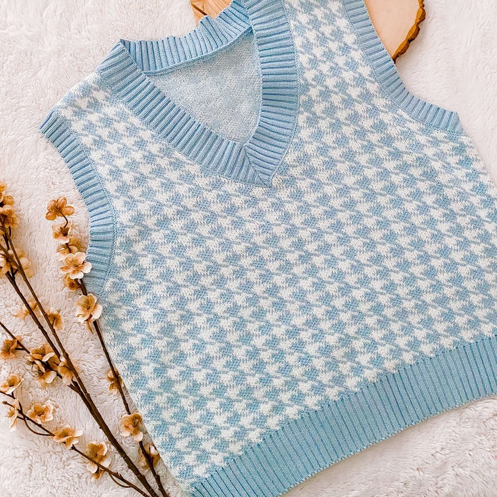 Blue Houndstooth Sweater Vest
